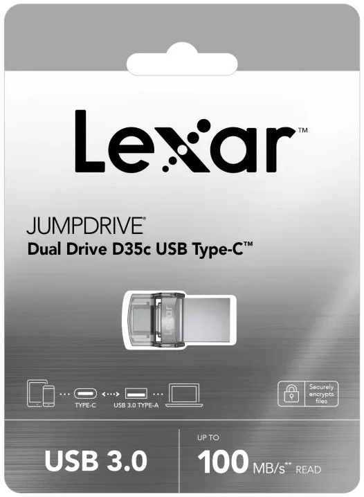 2 Lexar Jumpdrive Dual Drive D35C USB 3.0 Type-C Flash Drive 100Mb/S, 128Gb